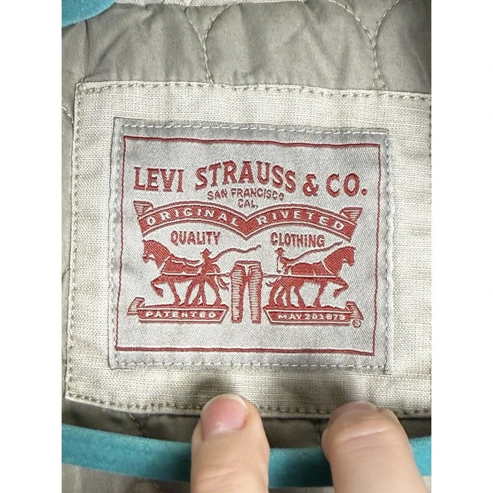 Levi's Twill Khaki Tan Brown Military Trucker Field Utility Full Zip Jacket MED‎
